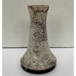 Beautiful Glazed Bud Vase-Pottery Art-Vtg-White Black‎ And Browns-5" Hx 2.75" W